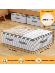 1pc/3pcs 120g Striped Pattern Large Capacity Underbed Storage Bag, Minimalist 120g Non-Woven Rectangular Extra Large Capacity Underbed Storage Bag, Large Opening Transparent Cover Clothes Organizer Bag, Foldable Handle Drawer Style Storage Bag, Suitable For Bedding And Clothing Storage, Suitable For Household Use - Stripe Pattern - View 7