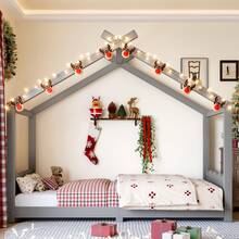 TWIN WOOD HOUSE BED FOR KIDS, LOW FLOOR BED FRAME, MONTESSORI FLOOR BED WITH ROOF, HEADBOARD AND FOOTBOARD, SUITABLE FOR BOYS AND GIRLS, CHILDREN'S FLOOR BED, NO SPRING MATTRESS REQUIRED, MONTESSORI WOOD BED FRAME - Xám - Xem 4