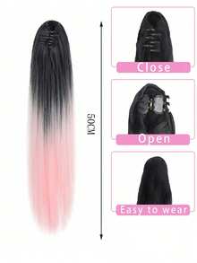 Ombre Gradient Long Straight Hair Ponytail Clip-On Hair Extension For Women - Multicolor - View 10