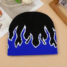 Autumn Winter Simple-Hop Warm Knitted Hat Fashion Versatile Flame Knitted Hat Outdoor Street Unisex Hat - 藍色 - 查看 3