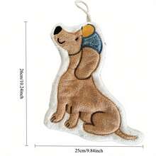 1 Piece Embroidered Cute Cartoon Dachshund Dog Hand Towel Coral Fleece Material Hangable Washable Cartoon Design Suitable Kitchen, Bathroom, Dormitory, Outdoor, And More Thickened Absorbent Towel - Chó dachshund đội mũ xanh màu cà phê - Xem 2