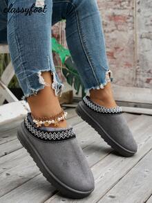 Giày bốt đi tuyết nữ mới năm 2024, lót lông mềm mại, đế dày, giữ ấm tốt, bốt cổ thấp dáng rộng. - Xám - Xem 4