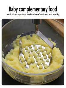 1pc Stainless Steel Non-Slip Handle Potato Masher, Manual Fruit & Vegetable Masher, Potato Ricer, Vegetable Grinder, Kitchen Tool, Cooking Utensil - Silver - View 4