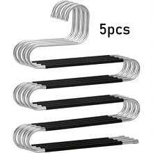 1pc/5pcs Pants Hangers Space Saving, Stainless Steel Non-Slip Hangers For Pants,Multiple S-Shaped Closet Storage Organizer Hanger For Pants Jeans Scarf Towels Leggings