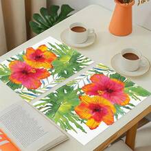 1/4/6/8/12pcs Floral Printed Placemats, Hawaiian Style, Flower Decor, Linen Dining Table Mats, Washable Printed Tablemats, Surface Protector, Indoor Outdoor Dining Table Mats, Suitable For Holiday Parties, Kitchen & Dining - Multicolor - View 8