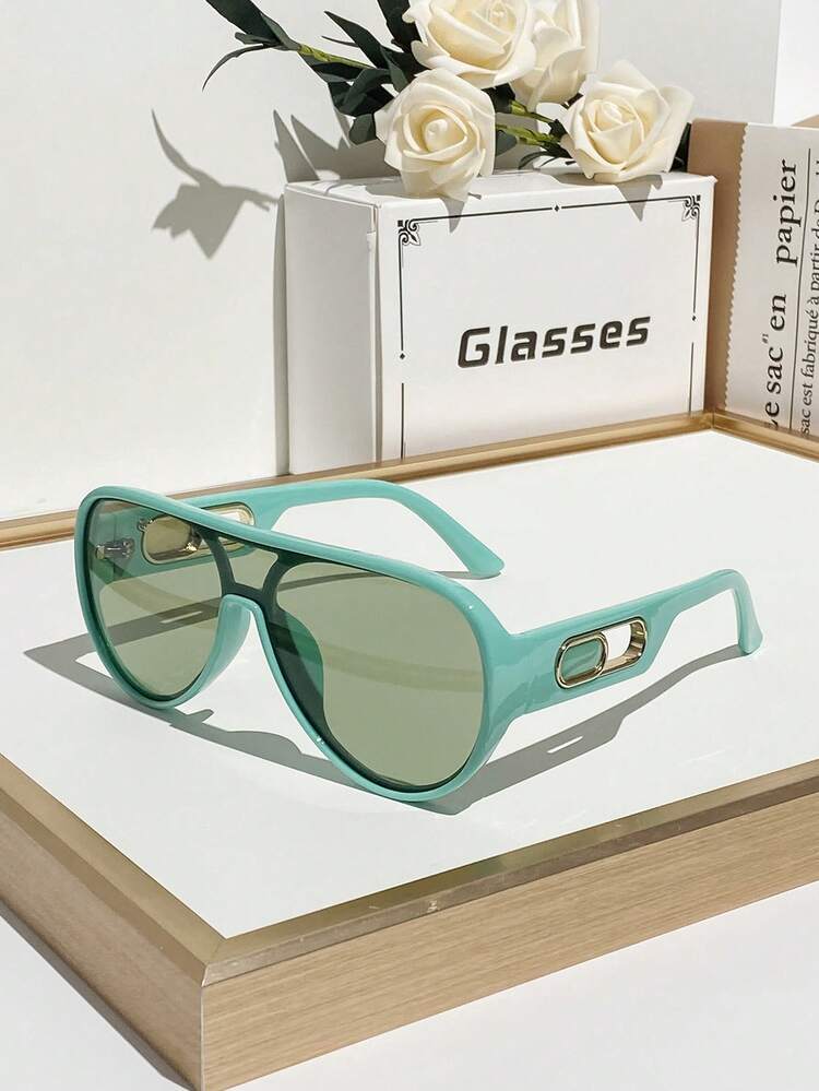 1副女士新款青蛙形一体式镜片个性化时尚装饰眼镜，欧美简约大框眼镜，街头风眼镜，适合万圣节、圣诞节等节日礼物 - 彩色 - 查看 12