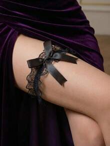 2件套性感黑红蕾丝腿套，女士弹力大腿带，适合派对、万圣节、圣诞节等场合 - 彩色 - 查看 2