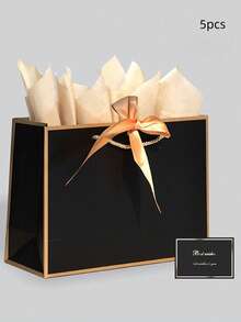 Premium Paper Gift Bag With Handles & Ribbon Bow, Includes Greeting Card & Tissue Paper, Large Size Suitable For Bridesmaids, Birthday, Valentine's Day, Wedding, Christmas, Mother's Day, Father's Day, Party Favors