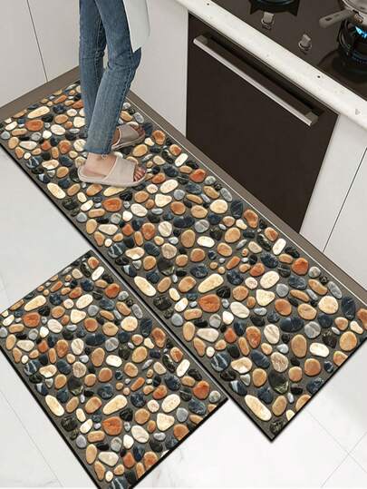 [HOT!!!] 1pc Soft Rubber Kitchen Mat, 3.5mm Thick Kitchen Rug, Realistic Beach Stone Natural Luxury Style Kitchen Absorbent Mat Large Carpet, Can Be Self-Cut To Fit Kitchen Size, Surface Fabric Material, Middle Sponge Layer, Bottom Rubber Layer, Suitable For Kitchen Rugs, Kitchen Decor, Wedding Decor, Home Decor, Bathroom Mat, Entryway Mat, Laundry Room Mat, Hallway Carpet, Living Room Mat, Etc.