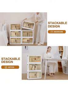 2/3/4/5 Layers Home Decorations Display Rack Big Capacity Storage Cabinet Plastic Foldable Shoe Shelf Collapsible Clear Shoe Boxes Stackable With Door Easy Assembly Living Room Stuff - 白色 - 查看 4