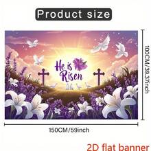 2D Flat Banner One Of His Resurrected Christian Easter Banners Features A Vibrant Sunset And Cross Design With Purple Flowers And Lilies, Made Of Polyester Fiber Material, Suitable For Church Homes - 1 - View 6