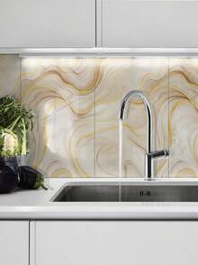 10pcs/Set 1.8㎡ PVC 3D Embossed Yellow Marble Pattern Ceramic Tile Wall Sticker, Waterproof, Mildew-Proof, Decorative Wall Panel For Kitchen, Bathroom - CZT-311 Yellow Curve - View 11