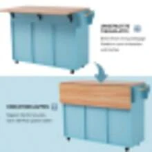 129x46(71)X91.5cm Schwarzer Large Esszimmerwagen, Sideboard, Arbeitsplatte Aus Massivem Holz, Klappbare Arbeitsplatte, Stauraumtür, Rollen-/Massivholzfüße, Für Den Hausgebrauch Geeignet. - Blue - View 1