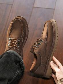 Autumn/Winter Fashion Classic Casual Leather Shoes, Retro British Style Elevated Work Boots, Men's Niche Minimalist Thick Sole Comfortable Business Commute Outdoor Sports Versatile Lifestyle Casual Shoes, Youth Maillard High-End Boots