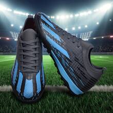 1 Pair Unisex Studded Football/Soccer Training Shoes, High-Top Outdoor Team Sports Shoes For Artificial Turf, Hard Court, Indoor Training Field, Professional Large Size Rugby Shoes, Men's Professional Sports Shoes With PU Front Lace-Up, Non-Slip Rubber Sole, TF Short Studs, Lightweight High-Performance Anti-Slip Design, Professional Football Boots, Factory Direct - Gray-blue - View 6