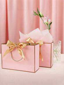 Bộ 15 túi quà cao cấp, túi giấy Kraft có quai xách và nơ, thích hợp cho đám cưới, sinh nhật, họp mặt bạn bè, lễ đón năm mới, kỷ niệm, tiệc ngoài trời, quà tặng ngày Valentine, quà tựu trường, hộp đựng trang sức, quà tặng tiệc cưới, mua sắm bán lẻ. - hồng - Xem 3