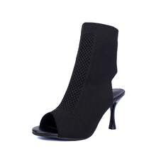 Women's Elegant Hollow-Out Knitted Peep Toe High Heel Dress, Versatile For Party And Occasion - Black - View 16