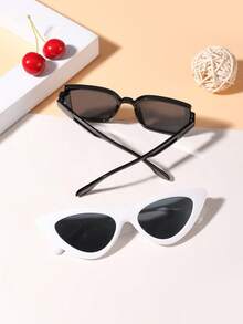 一套两副，男女童款（7-14岁）复古俏皮猫眼方形镜框时尚眼镜，适合家庭旅行