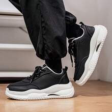 Men's Fashion Sneakers Casual Leather Trainers Retro Chunky Sneakers Comfortable Breathable Running Shoes Versatile Spring/Autumn Athleisure Footwear - Black - View 5