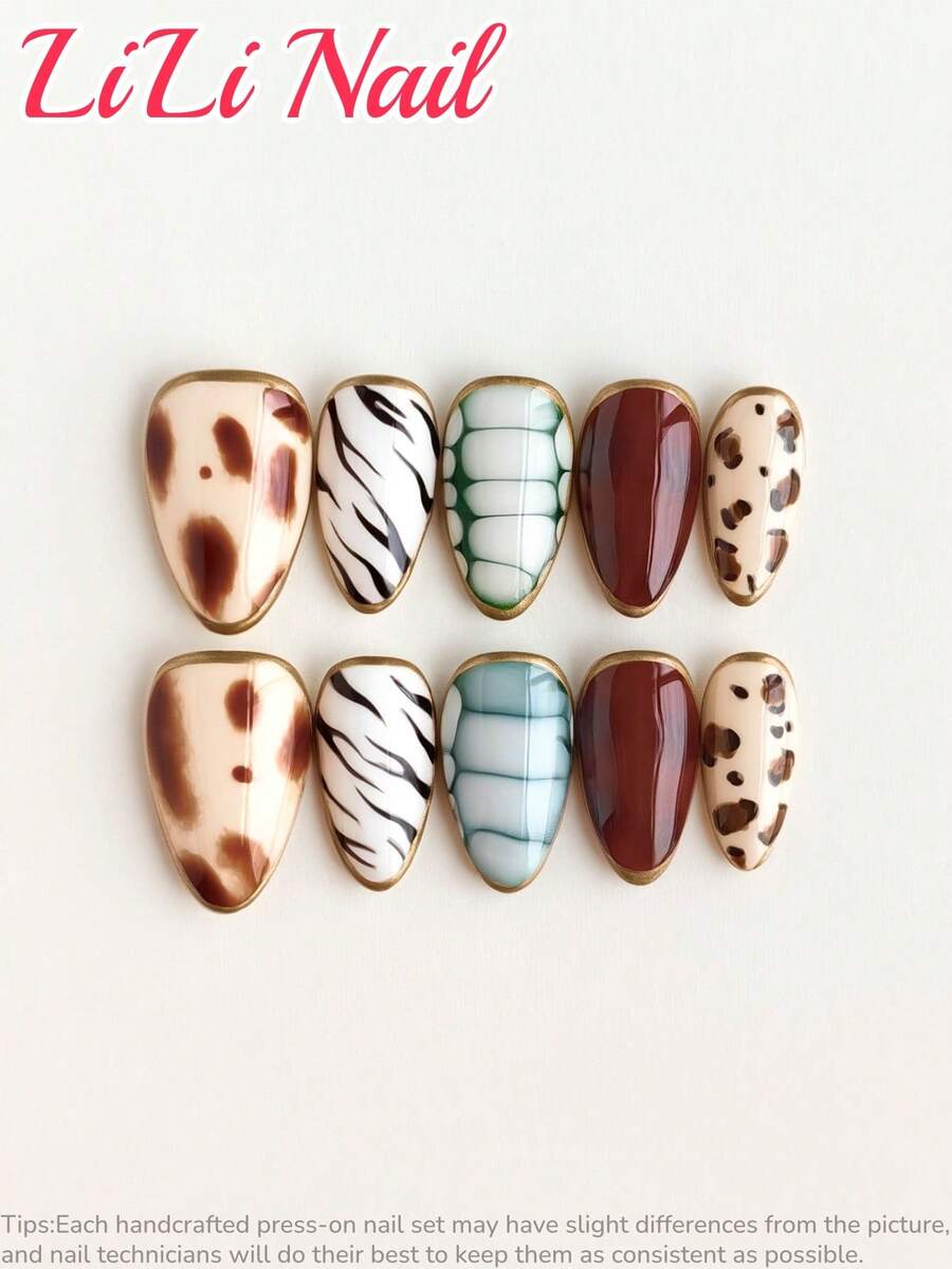 10 miếng dán móng tay hình hạnh nhân thủ công bằng acrylic, dụng cụ làm móng nghệ thuật, miếng dán móng màu đỏ rượu vang, miếng dán móng dễ thương, miếng dán móng phủ bột crom, miếng dán móng họa tiết da báo, miếng dán móng mùa thu, miếng dán móng dự tiệc, miếng dán móng kẻ vàng, miếng dán móng họa tiết da cá sấu, bộ dụng cụ vẽ móng nghệ thuật thủ công, bộ dụng cụ làm móng acrylic, phụ kiện làm móng.
