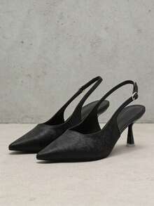 Women's French One-Buckle Strap Pointed Toe Backless High Heel Pumps, Black, Fashion Versatile Commuter Shoes, Suitable For Dresses, Spring/Summer - Black - View 4