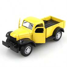 1pc 11cm Yellow Alloy Vintage Pickup Truck Model, Opening Doors, Children's Toy, Collectible Decor, Gift For Boys