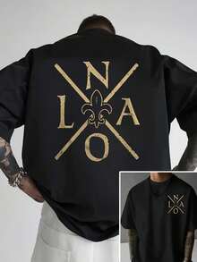 Men's & Women's Vintage NOLA New Orleans T-Shirt - 100% Cotton Lightweight Breathable Golden Fleur-De-Lis & NOLA Logo Print, Unisex Casual Crew Neck Tee For Mardi Gras, Jazz Fest, Casual Attire - Machine Washable Retro Orleans Design - Black - View 7