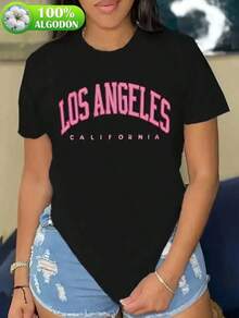 Camiseta gráfica de mariposa casual para mujer - Manga corta, cuello redondo, con diseño de los angeles rosa, tejido de suave, perfecta para primavera y verano, ropa casualUna camiseta de mujer de algodón 100% de 180 gUna camiseta de mujer de algodón 100% de 180 g - Negro - Ver 1