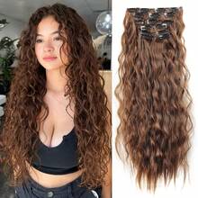  24inch 6PCS/Set Clip In Hair Extensions Synthetic Long Curly Wavy Hairpiece Black Brown Blonde Highlights Hair Extensions Natural Thick Deep Wave Hairpieces For Women - Multicolor - View 19