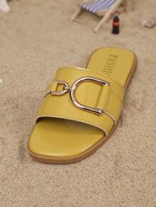 1 Đôi dép bệt đế bằng PU tối giản cho trẻ em, thích hợp cho mùa hè - Màu vàng - Xem 7
