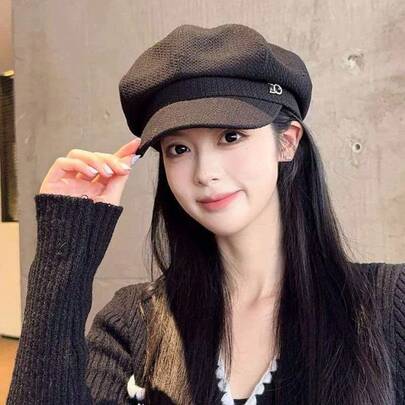 1pc Spring/Summer Solid Color Beret Hat, Retro Versatile Newsboy Cap, Korean Style Flattering Oversized Painter Beret
