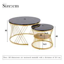 Modern Coffee Table Set, High Gloss Coffee Table Set, Sofa Nesting Side Tables With Marble Veneer, Round Side Tables, Set Of 2, Gold-Colored Frame - 黑色 - 查看 10