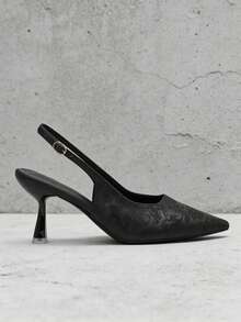 Women's French One-Buckle Strap Pointed Toe Backless High Heel Pumps, Black, Fashion Versatile Commuter Shoes, Suitable For Dresses, Spring/Summer - Black - View 5