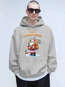 Sudadera con capucha con cordón y estampado de letras para hombre, para otoño - Gris - Ver 3