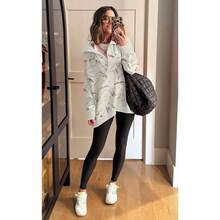 - Sudaderas de gran tamao para mujer, sin capucha, cuello falso, forro polar, manga larga, botones, sudadera tipo tnica - Beige + CH - Ver 6