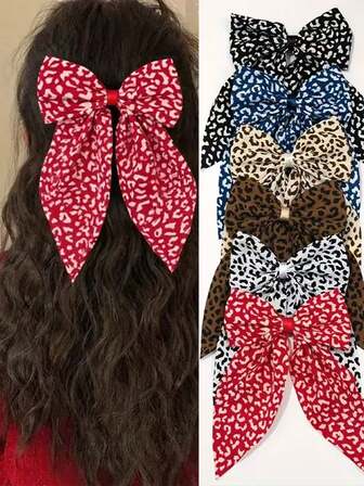 6件套新款女士发饰，豹纹蝴蝶结发夹，布艺马尾夹，时尚发饰