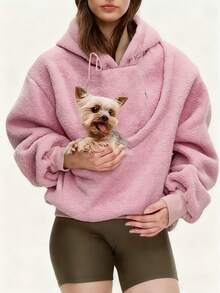 Ladies Long-Sleeved Hooded Sweater For Pets, Worn At Home And Shopping In Autumn And Winter. - Pink - View 2