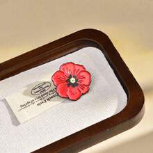 1pc DMLSKY Red & Black Poppy Lapel Pin - Glossy Red Poppy Flower With White Petals & Golden Center, Golden-Tone Border Badge For Backpacks, Jackets, Hats, Lapels - -Inspired Accessory, Remembrance Gift - Red - View 3