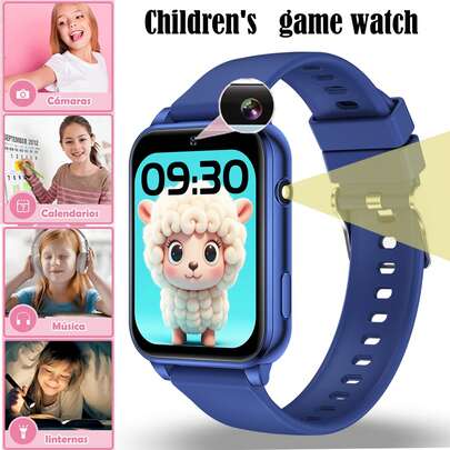 最新时尚设计 2.01 英寸硅胶表带全屏触控户外运动游戏儿童手表，配备手电筒、运动追踪、24 款经典迷你游戏、音乐播放、拍照、录像、多种运动模式，适合作为儿童生日或节日礼物。