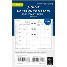 Filofax - Recambio para agenda de calendario, tamaño mini, mes para ver, papel blanco, inglés, 2026 (C68110-26)(default) - Multicolor - Ver 2