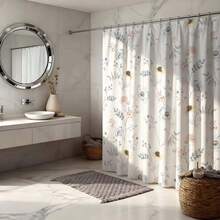 1件装花卉图案浴室浴帘，优雅复古粉彩花卉图案，现代浴室装饰套装，带挂钩，优美植物设计，必备浴室配件，自然灵感淋浴装饰，涤纶材质，带挂钩 - 彩色 - 查看 7