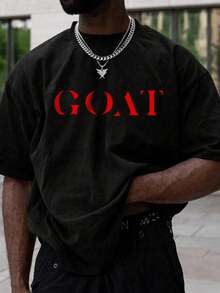 Men's Classic Black T-Shirt With Bold "GOAT" Print - 100% Cotton, Casual Crew Neck, Short Sleeve T-Shirt - Versatile Fashion For Everyday And Business Casual Wear - 黑色 - 查看 6