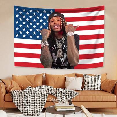 King Vons American Flag Tapestry Classic Rapper Wall Hanging Home Decor Room Decoration Background  Birthday Gift Concert Banner