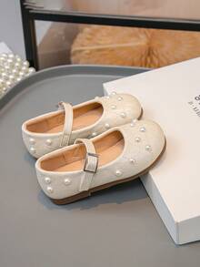 女童珍珠点缀公主风真皮鞋 - 防滑软底幼儿礼服鞋 | 春秋季优雅派对日常穿着