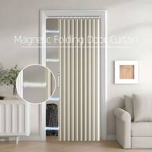 Magnetic Folding Door Curtain, Comes With Hanging Rings, Available In Multiple Colors, Suitable For Dividing Spaces In Living Room, Bedroom And Kitchen, Also For Room Decor