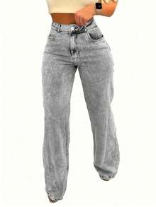 Women's Pocket Straight Loose Casual Versatile Jeans Spring - Grey - View 4