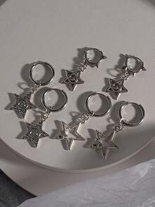 1pc Gothic Punk Style Rivet Swirl Star Earrings, Fashionable Cute Earrings For Women - Silver - View 6