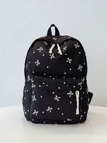 New Bow Tie Print Backpack, Suitable For Elementary, Middle, And High School Students, Laptop Bag - Black - View 3