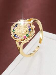 1pc Elegant Virgin Mary Design Zirconia Inlaid Fashion Ring For Women