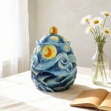 Handpainted Ceramic Classic Oil Painting Series - Vase, Canister, Sugar & Creamer, Coffee Filter Cup, Teapot, Butter Dish, Home & Kitchen Tabletop Decor, Gifts (Starry Sky, Sunflower, Iris) - Multicolor - View 17